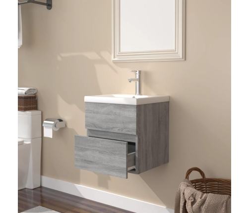 Mueble de baño con lavabo madera contrachapada gris Sonoma