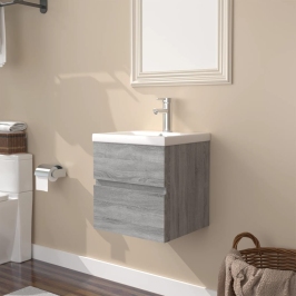 Mueble de baño con lavabo madera contrachapada gris Sonoma