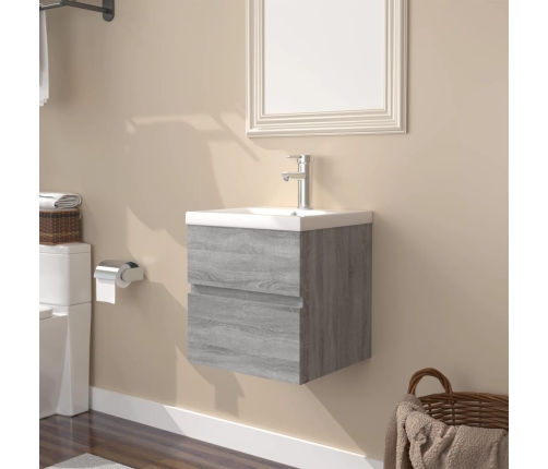 Mueble de baño con lavabo madera contrachapada gris Sonoma