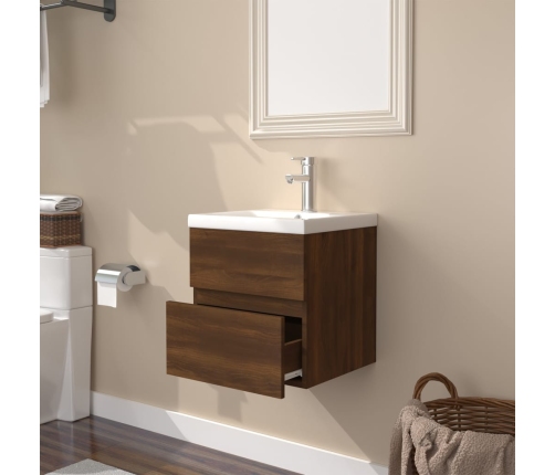 Mueble de baño con lavabo madera contrachapada marrón roble