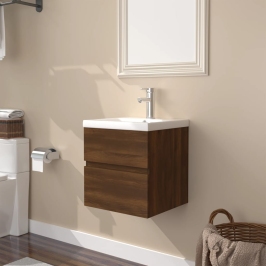 Mueble de baño con lavabo madera contrachapada marrón roble