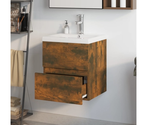 Mueble de baño con lavabo madera de ingeniería roble ahumado