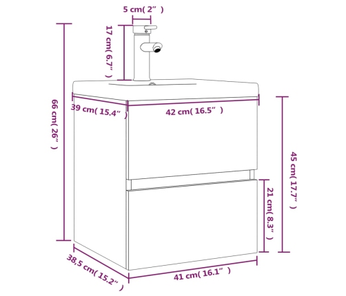 Mueble de baño con lavabo madera de ingeniería roble ahumado