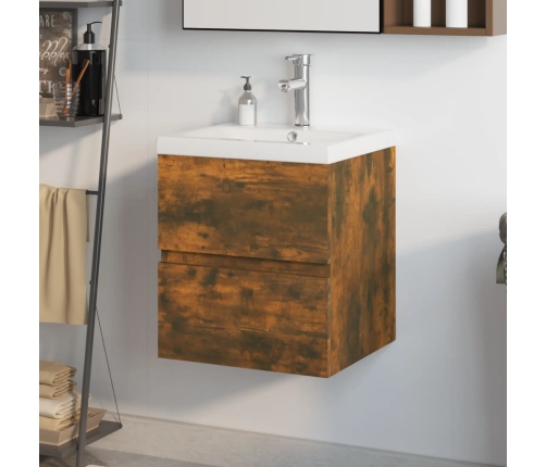 Mueble de baño con lavabo madera de ingeniería roble ahumado