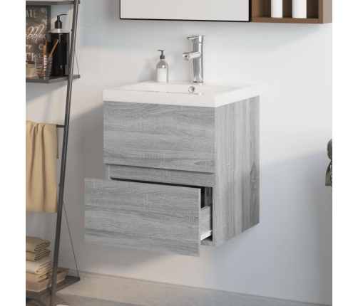 Mueble de baño con lavabo madera contrachapada gris Sonoma