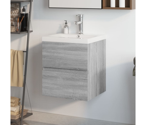 Mueble de baño con lavabo madera contrachapada gris Sonoma