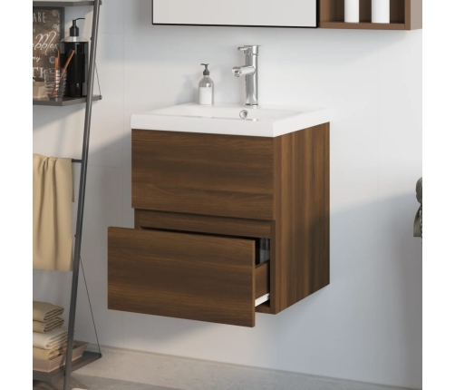 Mueble de baño con lavabo madera contrachapada marrón roble