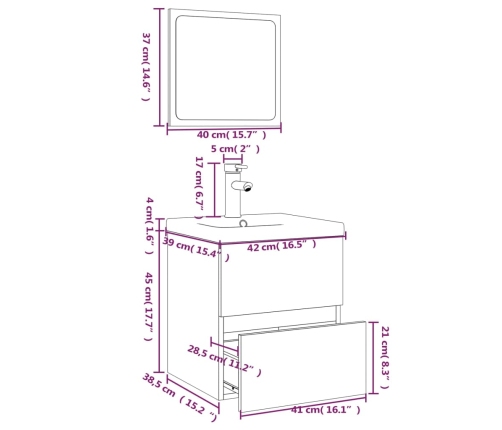 Set de muebles de baño madera contrachapada gris Sonoma
