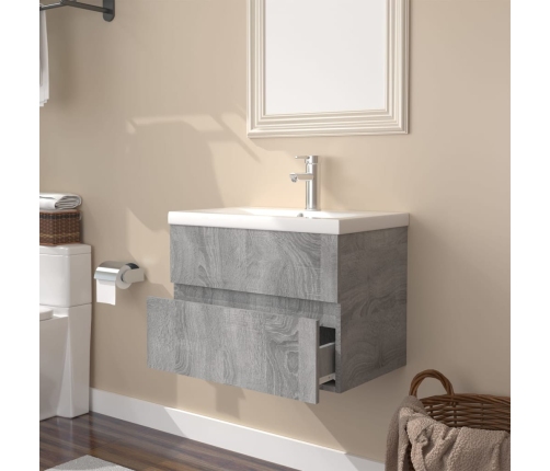 Mueble de baño con lavabo madera contrachapada gris Sonoma