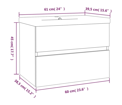 Mueble de baño con lavabo madera contrachapada gris Sonoma