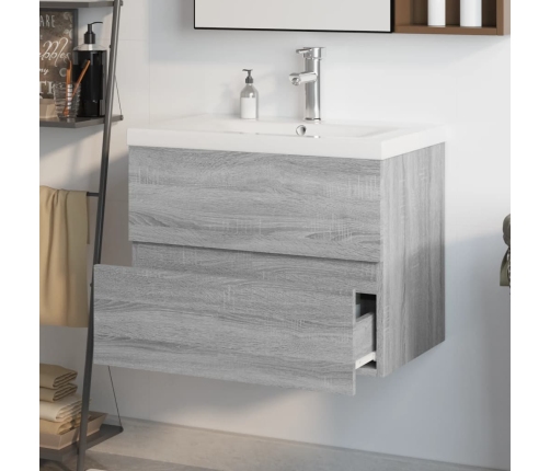 Mueble de baño con lavabo madera contrachapada gris Sonoma