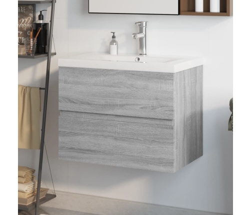 Mueble de baño con lavabo madera contrachapada gris Sonoma