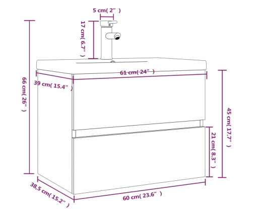 Mueble de baño con lavabo madera contrachapada marrón roble