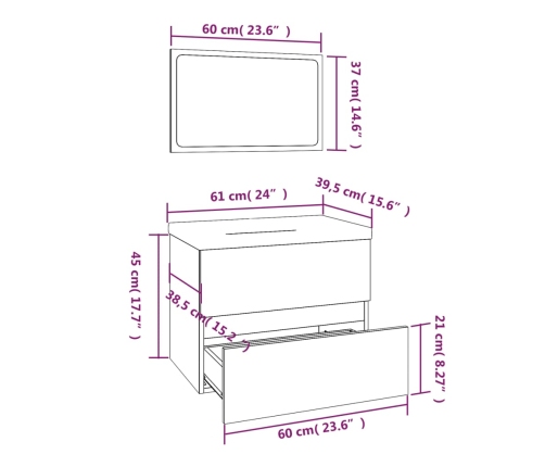 Set de muebles de baño madera contrachapada color roble ahumado