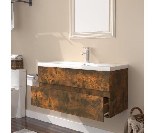 Mueble de baño con lavabo madera contrachapada roble ahumado