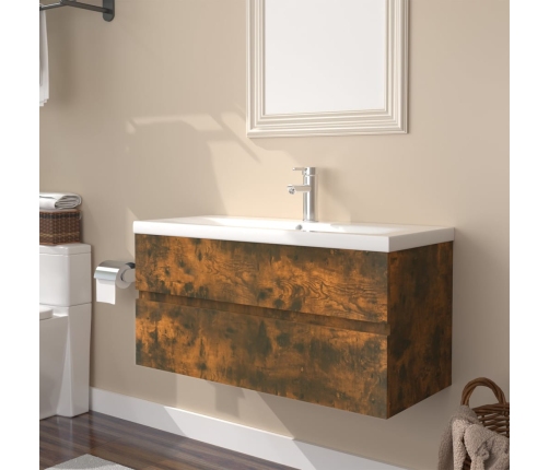 Mueble de baño con lavabo madera contrachapada roble ahumado