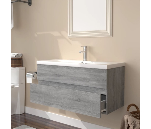 Mueble de baño con lavabo madera contrachapada gris Sonoma