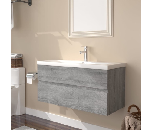 Mueble de baño con lavabo madera contrachapada gris Sonoma