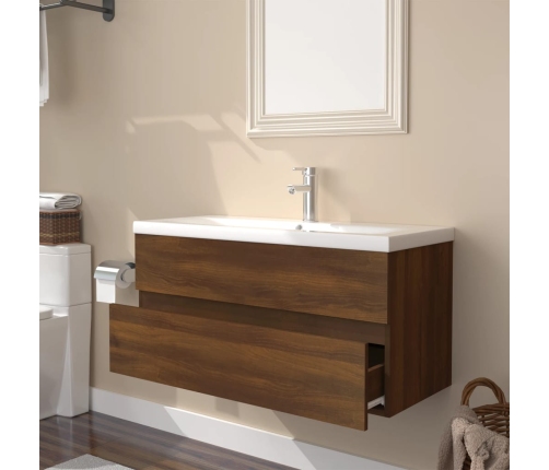 Mueble de baño con lavabo madera contrachapada marrón roble