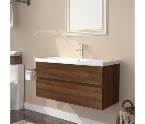 Mueble de baño con lavabo madera contrachapada marrón roble