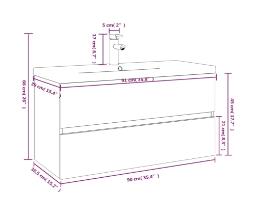 Mueble de baño con lavabo madera contrachapada roble ahumado