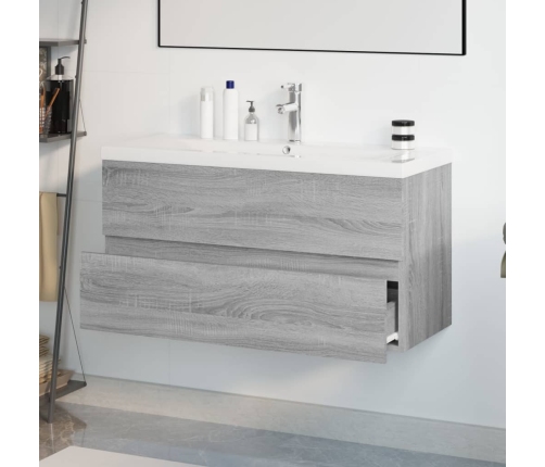 Mueble de baño con lavabo madera contrachapada gris Sonoma