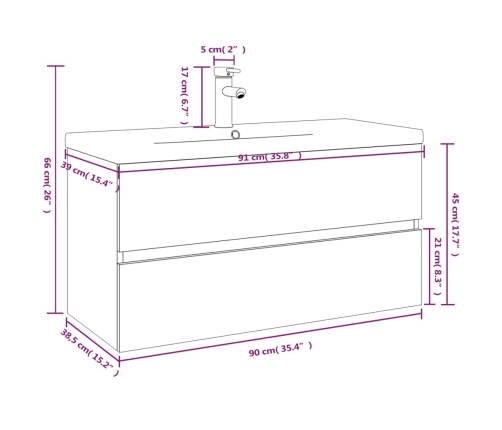 Mueble de baño con lavabo madera contrachapada gris Sonoma