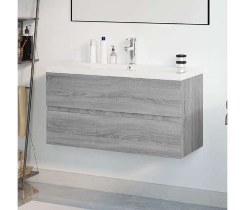 Mueble de baño con lavabo madera contrachapada gris Sonoma