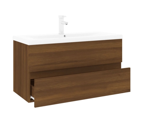 Mueble de baño con lavabo madera contrachapada marrón roble