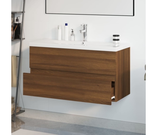 Mueble de baño con lavabo madera contrachapada marrón roble