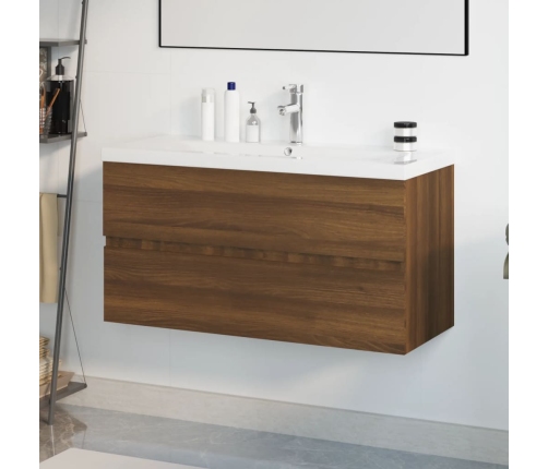 Mueble de baño con lavabo madera contrachapada marrón roble