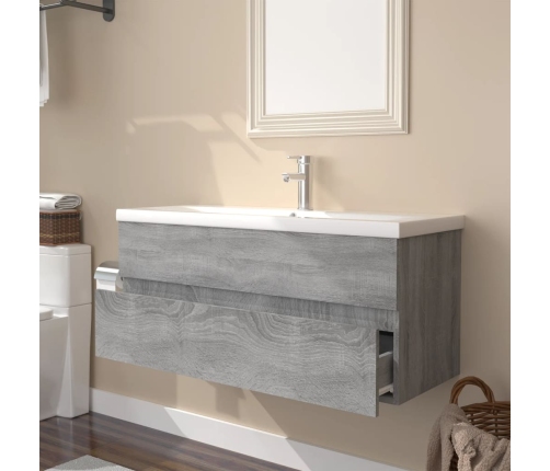 Mueble de baño con lavabo madera contrachapada gris Sonoma