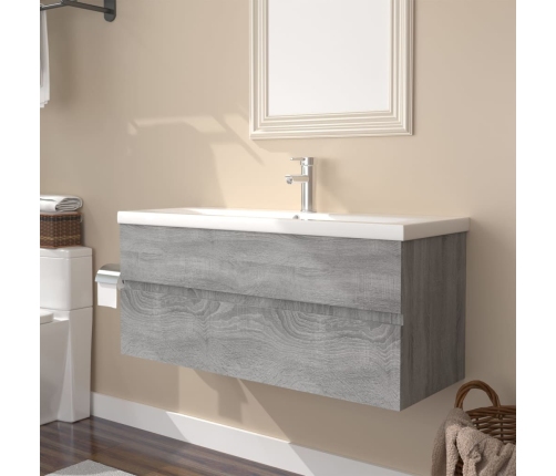 Mueble de baño con lavabo madera contrachapada gris Sonoma