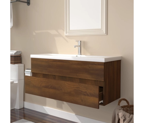 Mueble de baño con lavabo madera contrachapada marrón roble