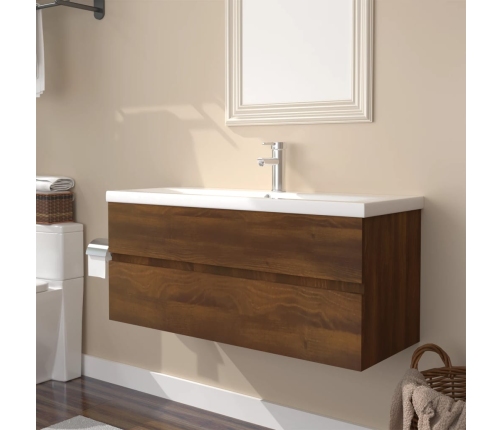 Mueble de baño con lavabo madera contrachapada marrón roble