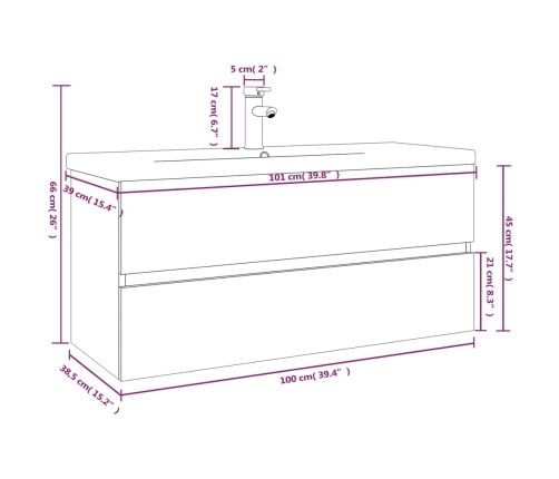 Mueble de baño con lavabo madera contrachapada marrón roble