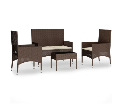 Set muebles de jardín 4 piezas y cojines ratán sintético marrón
