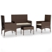 Set muebles de jardín 4 piezas y cojines ratán sintético marrón