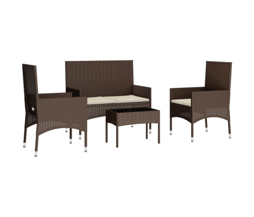 Set muebles de jardín 4 piezas y cojines ratán sintético marrón