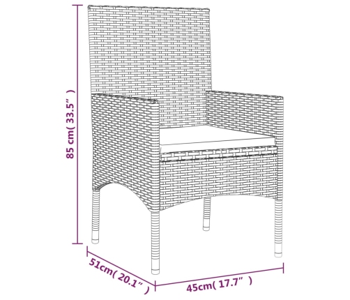 Set muebles de jardín 4 piezas y cojines ratán sintético marrón