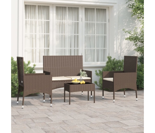 Set muebles de jardín 4 piezas y cojines ratán sintético marrón