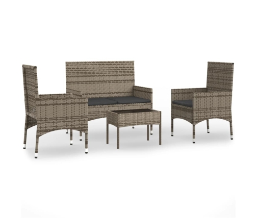 Set de muebles de jardín 4 pzas y cojines ratán sintético gris