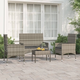 Set de muebles de jardín 4 pzas y cojines ratán sintético gris