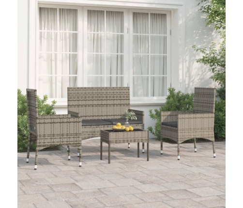 Set de muebles de jardín 4 pzas y cojines ratán sintético gris