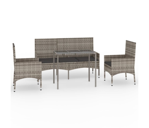 Set de muebles de jardín 4 pzas y cojines ratán sintético gris