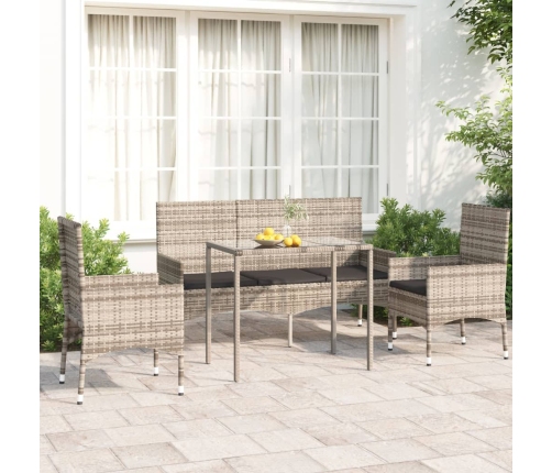 Set de muebles de jardín 4 pzas y cojines ratán sintético gris