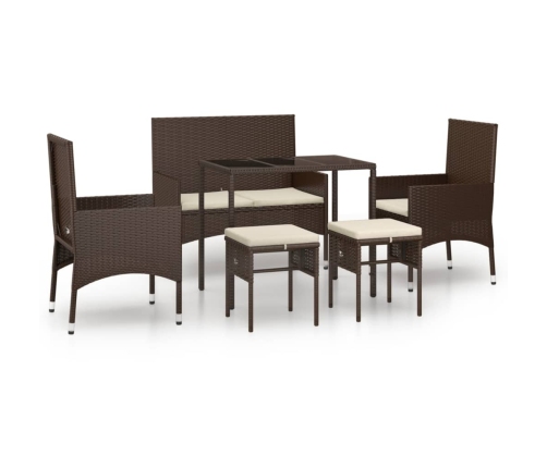 Set muebles de jardín 6 piezas y cojines ratán sintético marrón