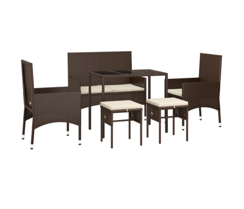Set muebles de jardín 6 piezas y cojines ratán sintético marrón