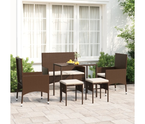 Set muebles de jardín 6 piezas y cojines ratán sintético marrón