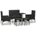Set muebles de jardín 6 piezas y cojines ratán sintético negro